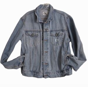 VTG 90s Women's Size Large Calvin Klein Jean Jacket Blue Pockets